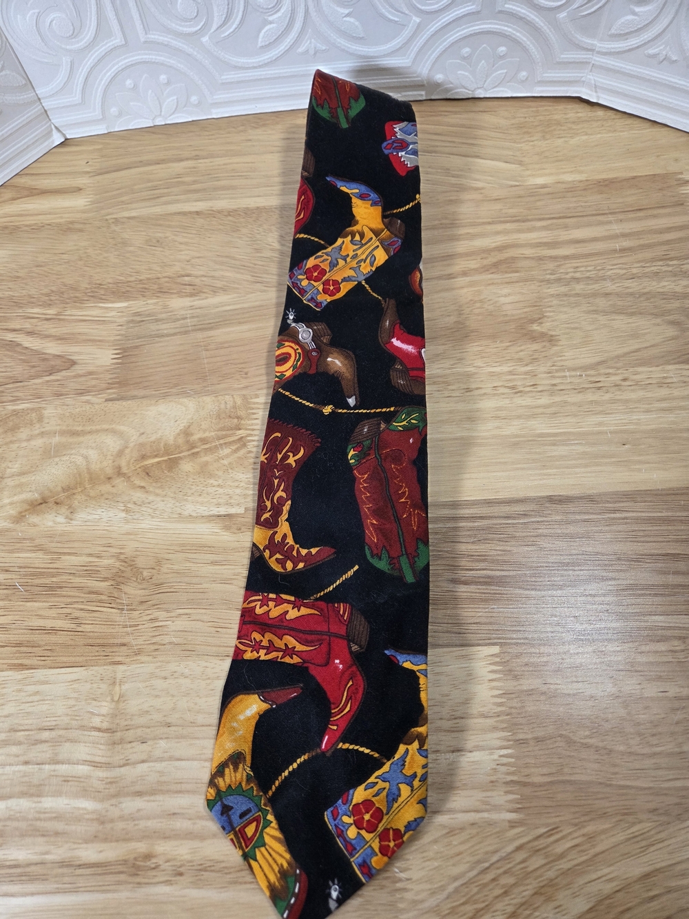 Vintage Ralph Marlin Western Cowboy Boot Cotton Necktie - Picture 3 of 5
